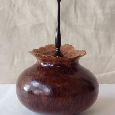 Large, Hand Crafted, Turned Wood Vase by Bobby Phillips- Red Mallee and Ebony (#19).