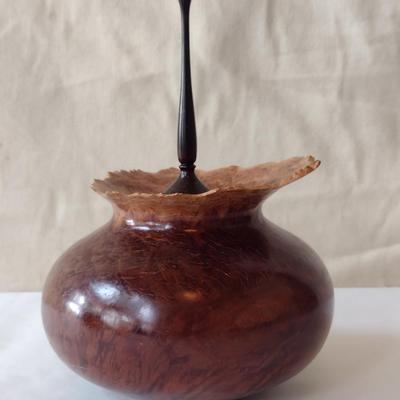 Large, Hand Crafted, Turned Wood Vase by Bobby Phillips- Red Mallee and Ebony (#19).