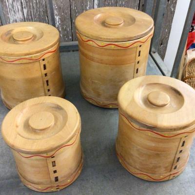 Wood Canister Set with Roosters