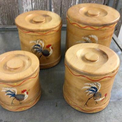 Wood Canister Set with Roosters