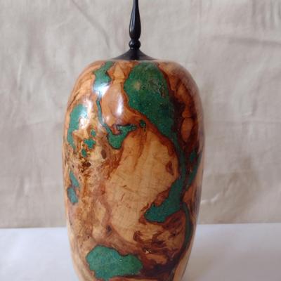 Large, Hand Crafted, Turned Wood Vase by Bobby Phillips- Maple, Chryscolla, and Ebony (#21).