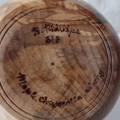 Large, Hand Crafted, Turned Wood Vase by Bobby Phillips- Maple, Chryscolla, and Ebony (#21).