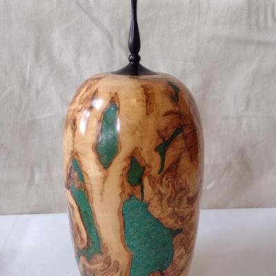 Large, Hand Crafted, Turned Wood Vase by Bobby Phillips- Maple, Chryscolla, and Ebony (#21).