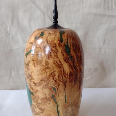 Large, Hand Crafted, Turned Wood Vase by Bobby Phillips- Maple, Chryscolla, and Ebony (#21).