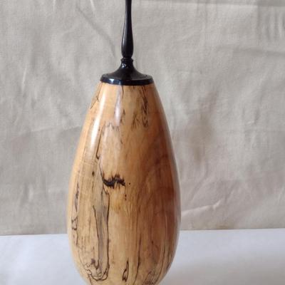 Large, Hand Crafted, Turned Wood Vase by Bobby Phillips- Spalted Maple and Ebony (#22).