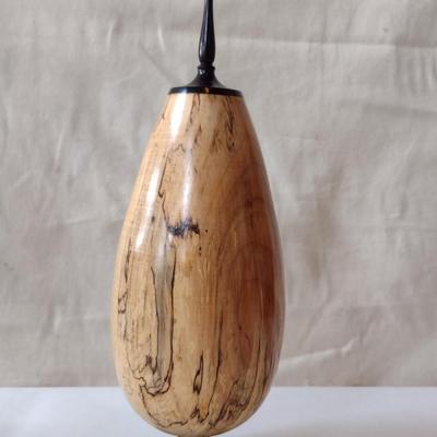 Large, Hand Crafted, Turned Wood Vase by Bobby Phillips- Spalted Maple and Ebony (#22).