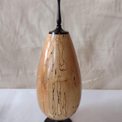 Large, Hand Crafted, Turned Wood Vase by Bobby Phillips- Spalted Maple and Ebony (#22).