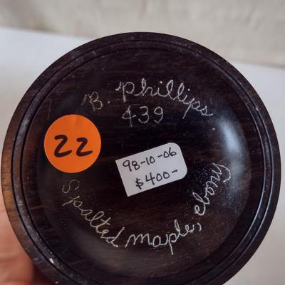 Large, Hand Crafted, Turned Wood Vase by Bobby Phillips- Spalted Maple and Ebony (#22).