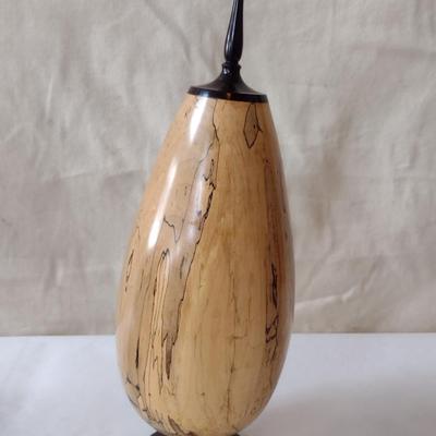 Large, Hand Crafted, Turned Wood Vase by Bobby Phillips- Spalted Maple and Ebony (#22).