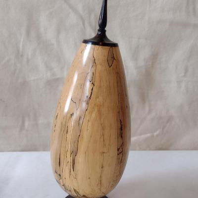 Large, Hand Crafted, Turned Wood Vase by Bobby Phillips- Spalted Maple and Ebony (#22).
