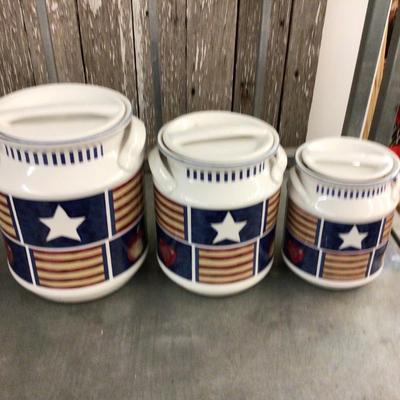 Patriotic Pottery Canister Set of Three