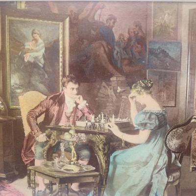 Framed Print of Woman and Man Playing Chess