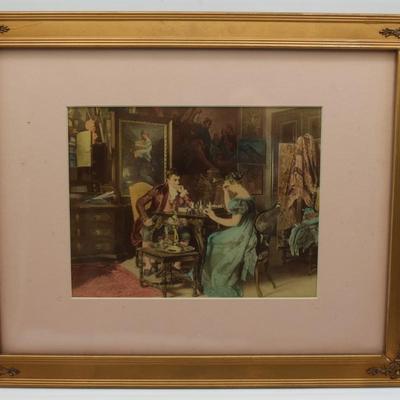 Framed Print of Woman and Man Playing Chess