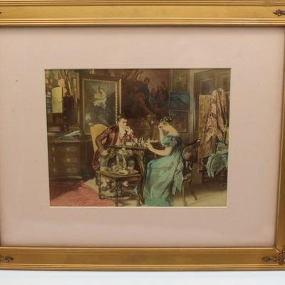 Framed Print of Woman and Man Playing Chess