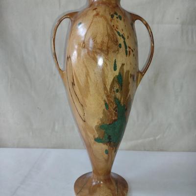 Large, Hand Crafted, Turned Wood Vase by Bobby Phillips- Sycamore and Chrysocolla (#26).