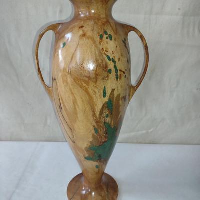 Large, Hand Crafted, Turned Wood Vase by Bobby Phillips- Sycamore and Chrysocolla (#26).