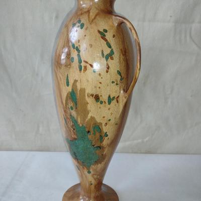 Large, Hand Crafted, Turned Wood Vase by Bobby Phillips- Sycamore and Chrysocolla (#26).