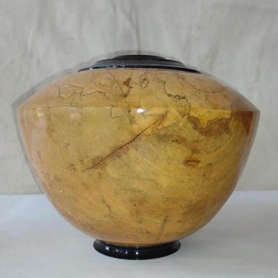 Large, Hand Crafted, Turned Wood Vase by Bobby Phillips- Spalted Maple and Ebony (#28).