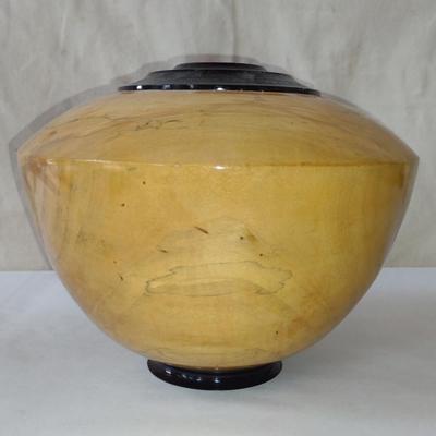 Large, Hand Crafted, Turned Wood Vase by Bobby Phillips- Spalted Maple and Ebony (#28).