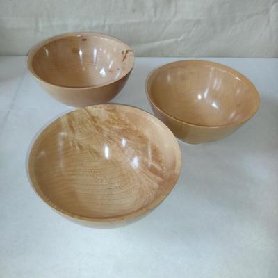Set of Three Hand Crafted, Turned Wood Bowls by Bobby Phillips- Maple (#12).