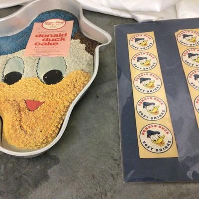 Donald Duck Soft Drink Stickers and Cake Pan