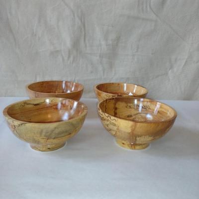 Set of Four Hand Crafted, Turned Wood Bowls by Bobby Phillips- Spalted Maple (#31).
