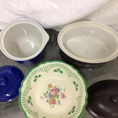 Casserole in Metal Holder, Homer Laughlin Serving Bowl and Hall Covered Casserole
