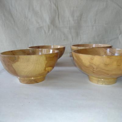 Set of Four Hand Crafted, Turned Wood Bowls by Bobby Phillips- Spalted Maple (#34).