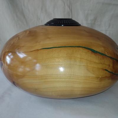 Large, Hand Crafted, Turned Wood Vase by Bobby Phillips- Willow, Chrysocolla, Ebony (#35).