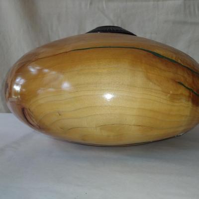 Large, Hand Crafted, Turned Wood Vase by Bobby Phillips- Willow, Chrysocolla, Ebony (#35).