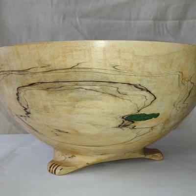 Large, Hand Crafted, Turned Wood Bowl by Bobby Phillips- Spalted Maple and Chryoscolla (#39).