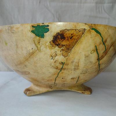 Large, Hand Crafted, Turned Wood Bowl by Bobby Phillips- Spalted Maple and Chryoscolla (#39).