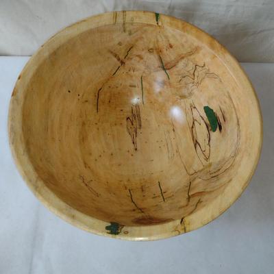 Large, Hand Crafted, Turned Wood Bowl by Bobby Phillips- Spalted Maple and Chryoscolla (#39).