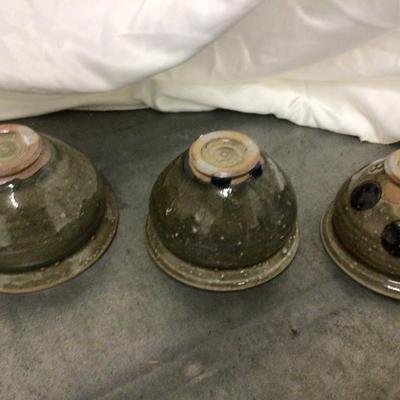 Set of Three Matching Progressive Modern Pottery Bowls