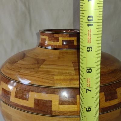 Large, Hand Crafted, Turned Wood Vase with Inlay (#45).