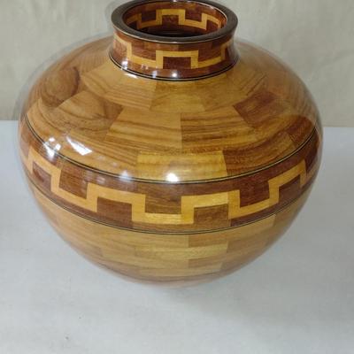 Large, Hand Crafted, Turned Wood Vase with Inlay (#45).