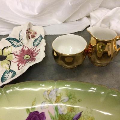 Serving Trays, Creamer and Sugar, Tall Creamer and Two Campbell Soup Ashtrays