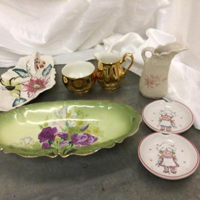 Serving Trays, Creamer and Sugar, Tall Creamer and Two Campbell Soup Ashtrays