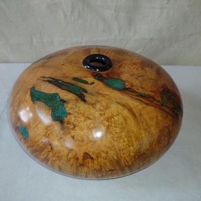 Large, Hand Crafted, Turned Wood Vase by Bobby Phillips- Maple Burl, Chrysocolla, and Ebony (#52).