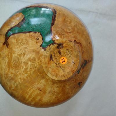 Large, Hand Crafted, Turned Wood Vase by Bobby Phillips- Maple Burl, Chrysocolla, and Ebony (#52).