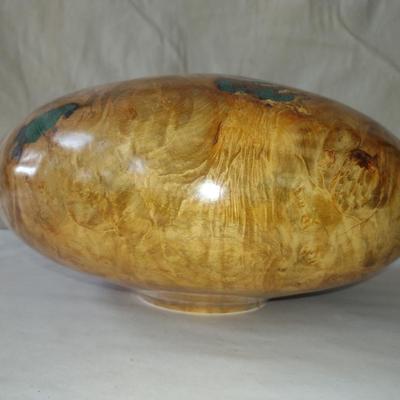 Large, Hand Crafted, Turned Wood Vase by Bobby Phillips- Maple Burl, Chrysocolla, and Ebony (#52).