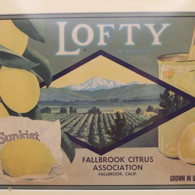 Framed Lofty Brand Fallbrook Citrus Association
