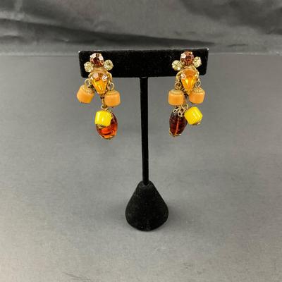 -48- COSTUME | 1930’s Amber & Gold Earrings & Necklace