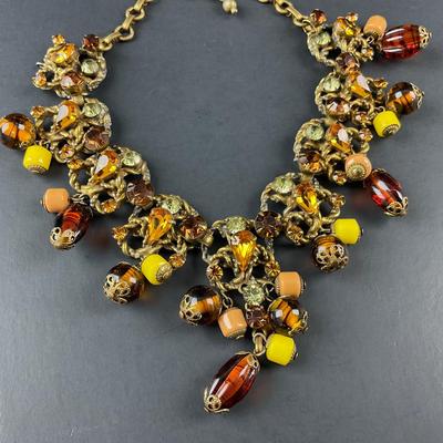 -48- COSTUME | 1930’s Amber & Gold Earrings & Necklace