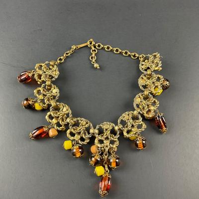 -48- COSTUME | 1930’s Amber & Gold Earrings & Necklace