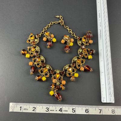 -48- COSTUME | 1930’s Amber & Gold Earrings & Necklace