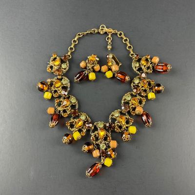 -48- COSTUME | 1930’s Amber & Gold Earrings & Necklace