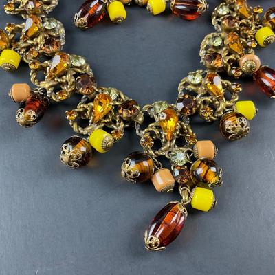 -48- COSTUME | 1930’s Amber & Gold Earrings & Necklace