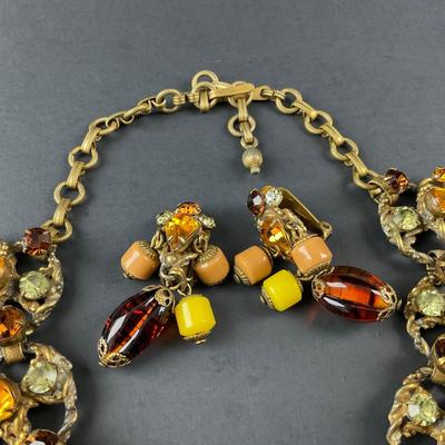 -48- COSTUME | 1930’s Amber & Gold Earrings & Necklace