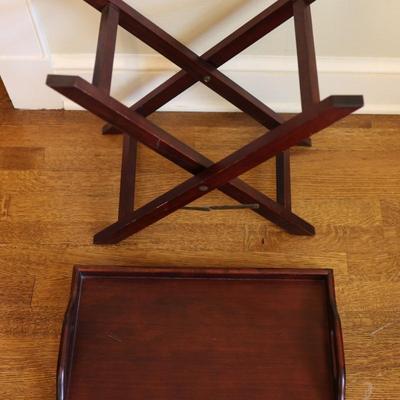 Vintage Campaign Style Folding Tray Table - 2 Piece